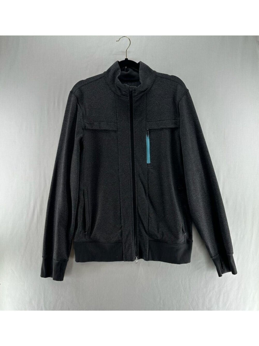 Lululemon Post Gravity Jacket Mens L Full Zip Thumbhole Pockets Activewear Gray